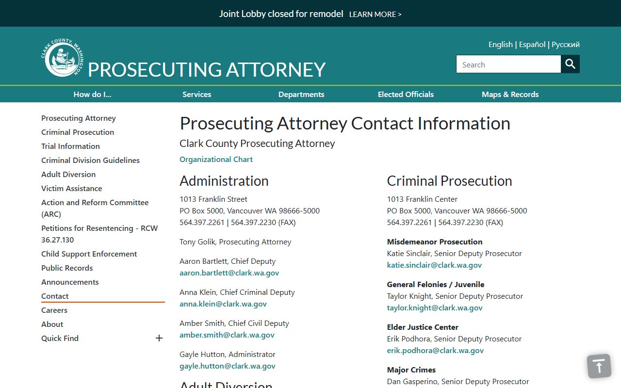 Clark County prosecutor contacts for court records after jail arrest